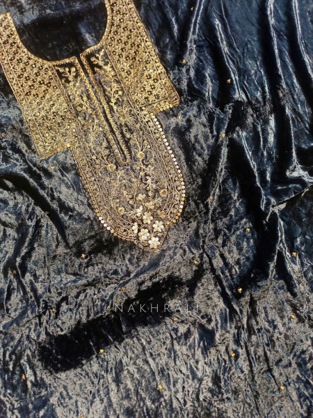 Midnight Noir Velvet Dress Material Set
