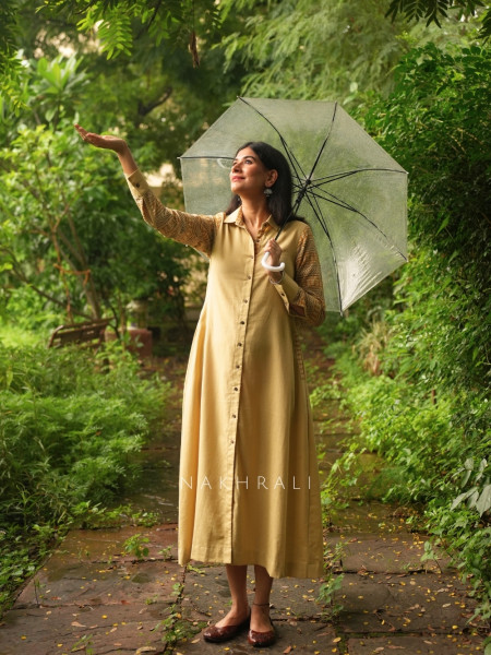 Sahir Yellow Cotton Button-Down Dress