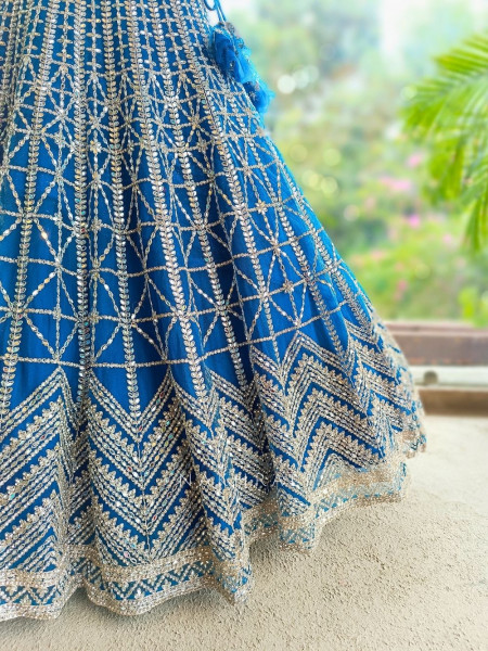 Kaira Blue Mirror Work Silk Lehenga