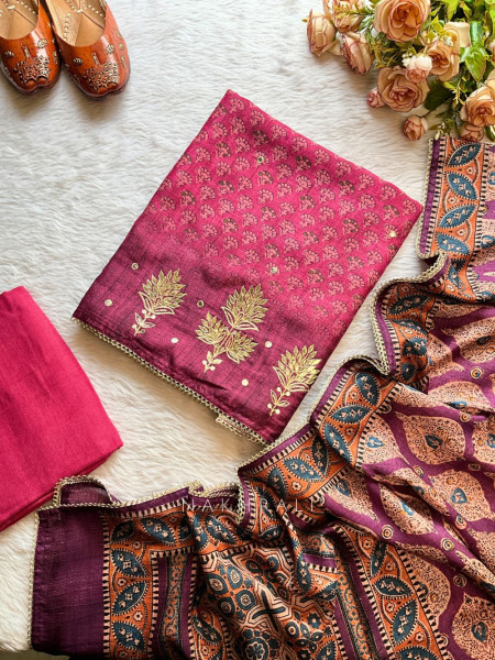 Gulzar WIne Zari Buti Dress Material Set