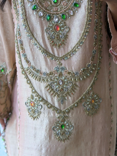 Firdaus Jewel-Neck Peach Suit Set