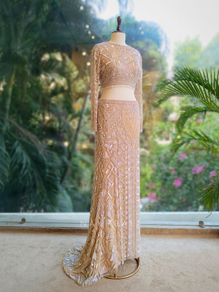 Image of Ethereal Prism Beaded Crop Top &amp; Sleek Skirt Set