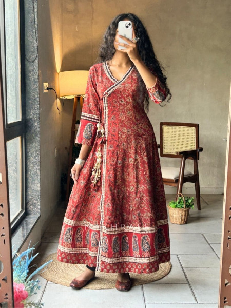 Prakriti Red Printed Cotton Anarkali Kurta