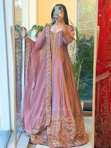 Imperial Blossom Pink Silk Blend Anarkali Suit Set