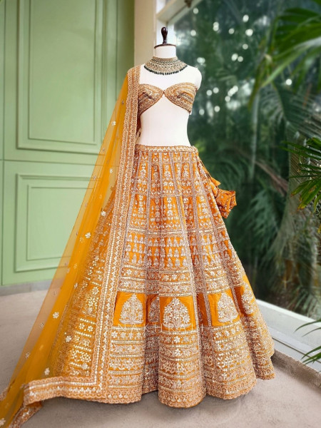 Saanvi Mustard Gota Patti Zari Lehenga with Unstitched Blouse