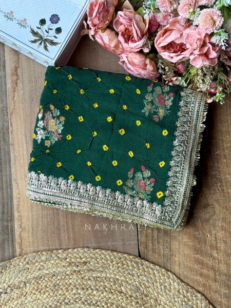 Mishka Green Bandhani Saree with Festive Border