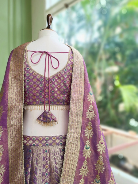Rajeshwari Wine Banarasi Katan Silk Lehenga Set With Meenakari Zari Work
