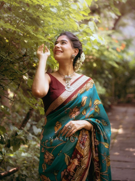 Tanirika Blue Kalamkari Saree