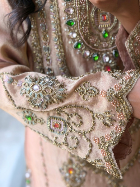 Firdaus Jewel-Neck Peach Suit Set
