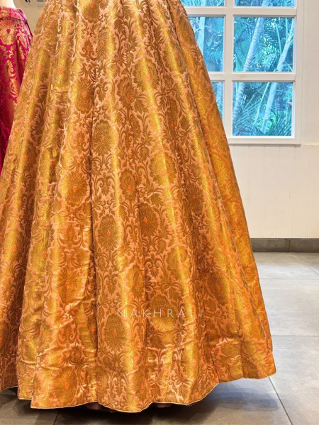 Aarunya Sunset Yellow Banarasi Brocade Silk Lehenga Set