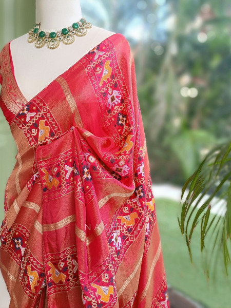 Kalyani Plum Red Patola Saree With With Running Blouse Piece