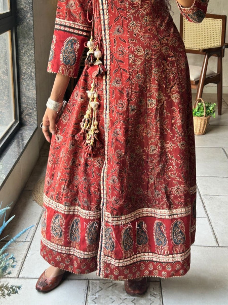 Prakriti Red Printed Cotton Anarkali Kurta