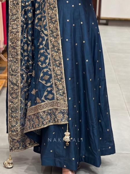 Fiza Teal Blue Butti Anarkali with Heritage Border