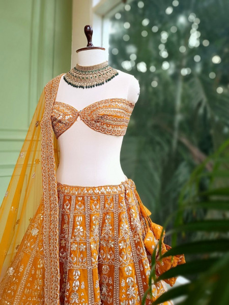 Saanvi Mustard Gota Patti Zari Lehenga with Unstitched Blouse