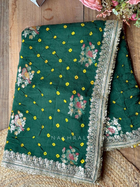 Mishka Green Bandhani Saree with Festive Border