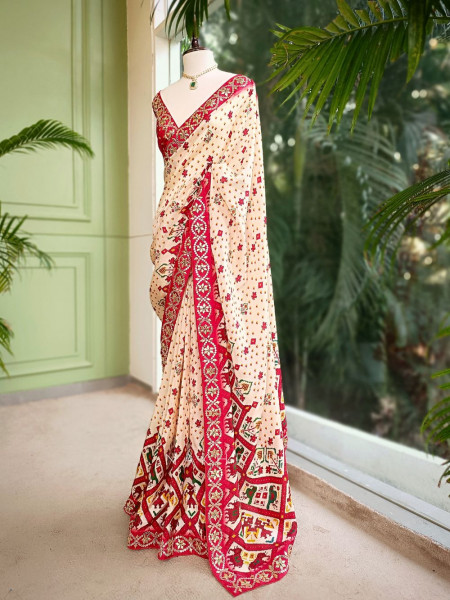 Aarunya Printed Saree with Patti and Sequin Work