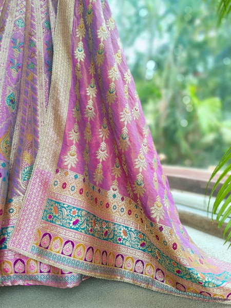 Rajeshwari Wine Banarasi Katan Silk Lehenga Set With Meenakari Zari Work