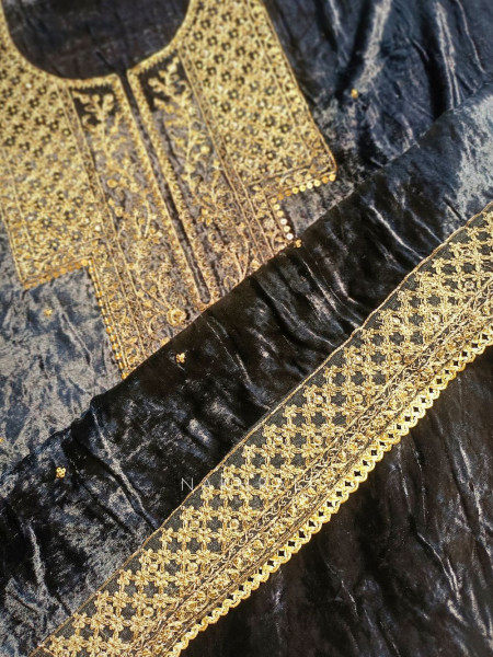 Midnight Noir Velvet Dress Material Set