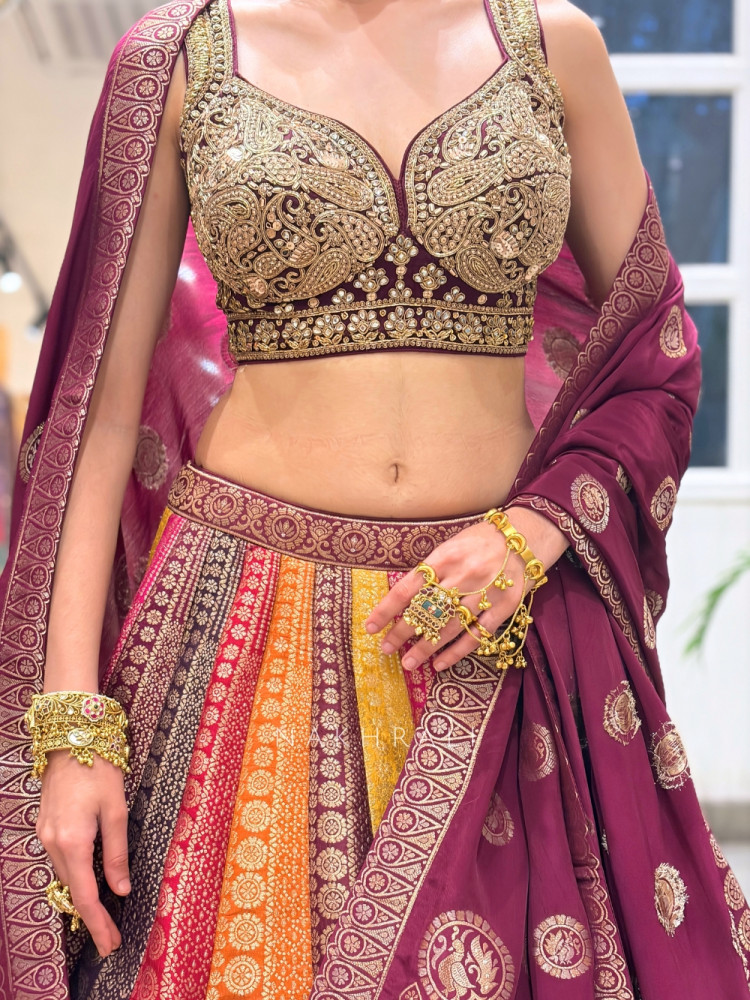 Image of Prism Meadow Maroon Lehenga Set