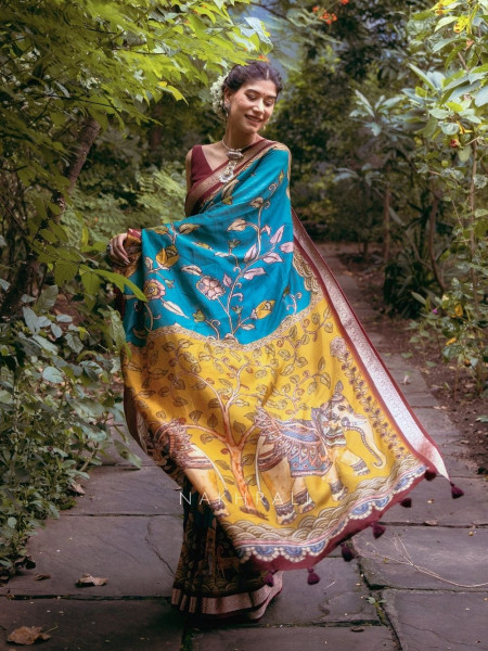 Tanirika Blue Kalamkari Saree
