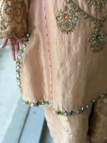 Firdaus Jewel-Neck Peach Suit Set