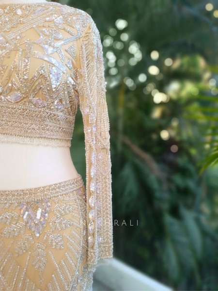 Ethereal Prism Beaded Crop Top & Sleek Skirt Set