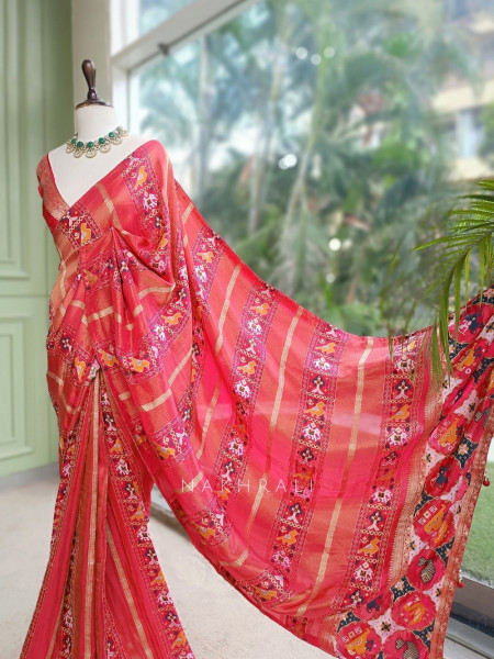 Kalyani Plum Red Patola Saree With With Running Blouse Piece