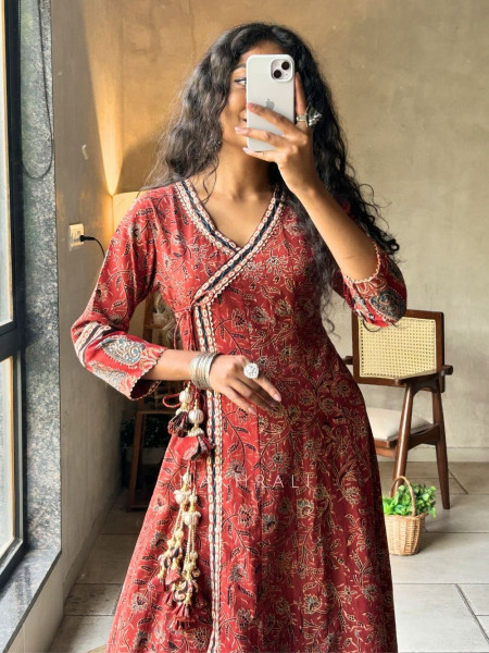 Prakriti Red Printed Cotton Anarkali Kurta