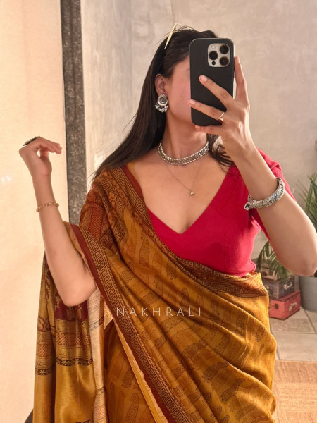 Saanjh Mustard Chanderi Saree
