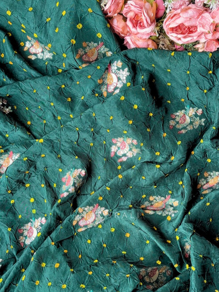 Mishka Green Bandhani Saree with Festive Border