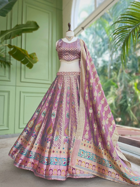 Rajeshwari Wine Banarasi Katan Silk Lehenga Set With Meenakari Zari Work