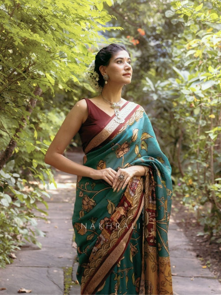 Tanirika Blue Kalamkari Saree