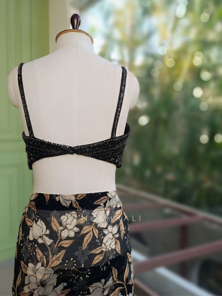 Carvella Black Pure Georgette Semi-Organza Floral Saree with Embroidered Bustier Blouse