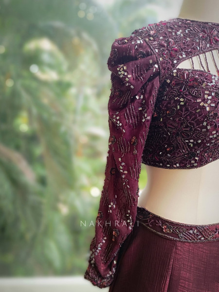 Nayara Maroon Indo-Western Lehenga with Sequin and Cut Dana Work