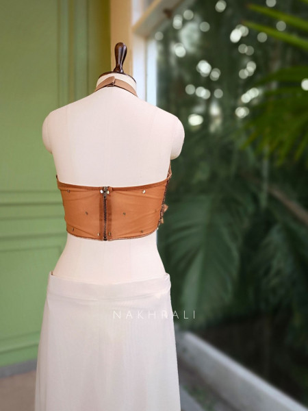 Sera Ivory Shimmer Halter Neck Drape Saree