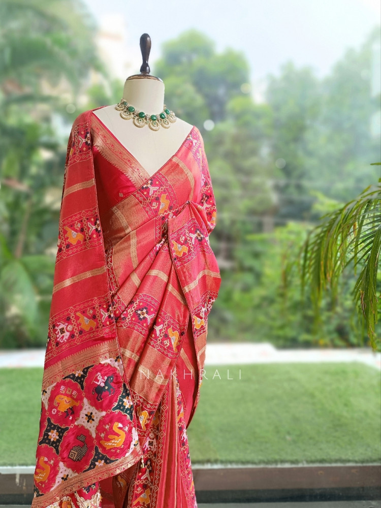 Image of Kalyani Plum Red Patola Saree With With Running Blouse Piece