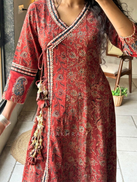 Prakriti Red Printed Cotton Anarkali Kurta