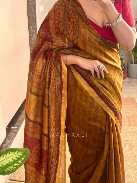 Saanjh Mustard Chanderi Saree