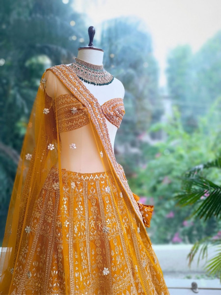 Saanvi Mustard Gota Patti Zari Lehenga with Unstitched Blouse