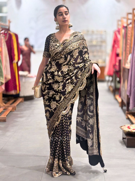 Dark Dazzle Black Saree with Sequin Embroidered Blouse