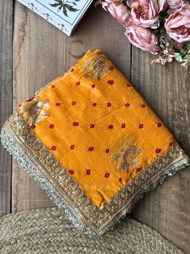 Image of Mishka Mustard Bandhani Saree with Festive Border