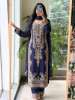 Vermilion Blue Georgette Crepe-Silk Blend Straight Suit Set