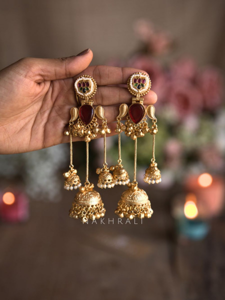Keri Red Kashmiri Jhumka Earrings