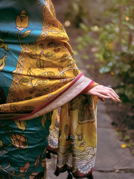 Tanirika Blue Kalamkari Saree