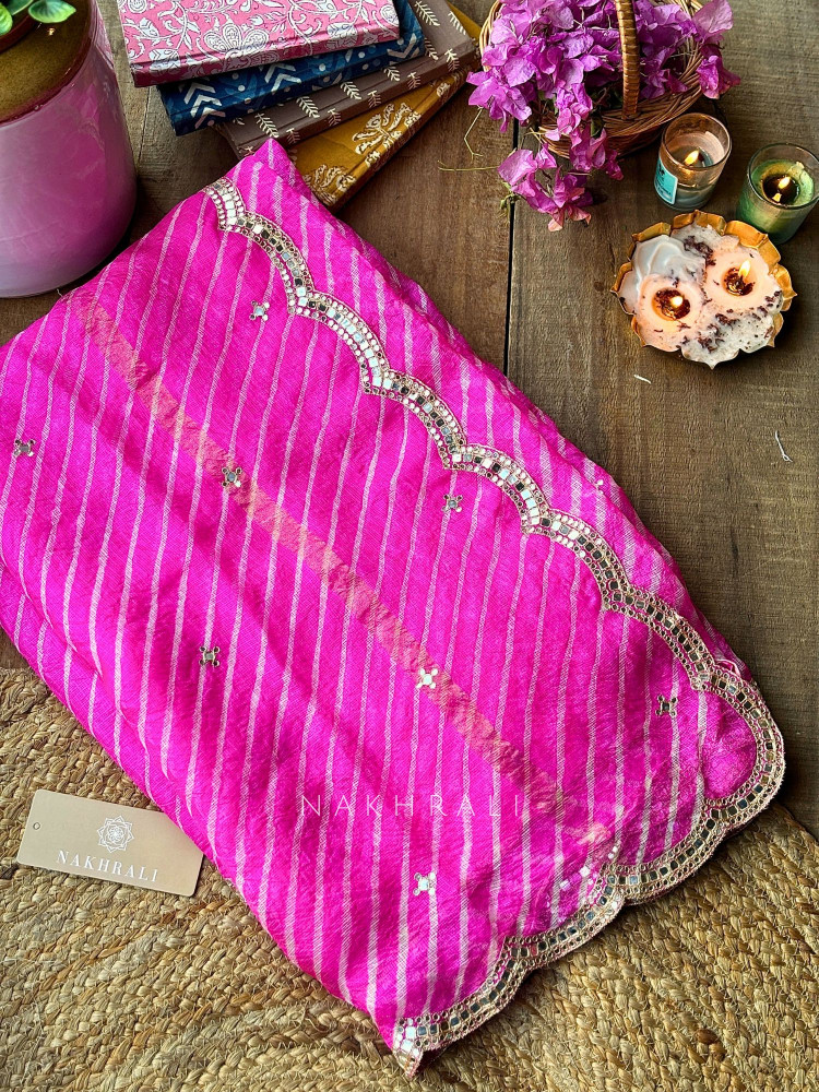 Image of Chhavi Magenta Leheriya Saree with Sequin Zari Work