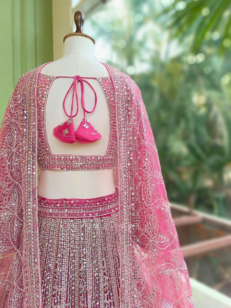 Rivarka Pink Mirror and Bead Embroidered Bridal Lehenga