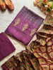 Meherika Purple Foil Print Dress Material with Ajrakh Dupatta