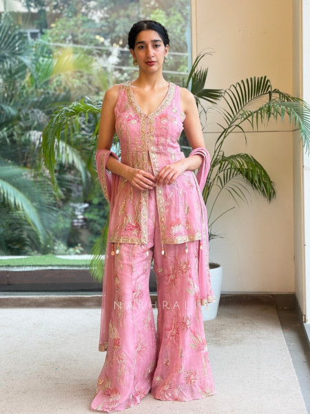 Willow Bloom Pink Indo-Western Palazzo Kurta Set