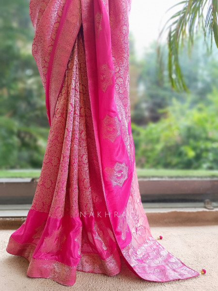 Noor-e-Kashi Katan Silk Magenta Saree With Banarasi Zari Brocade Weave