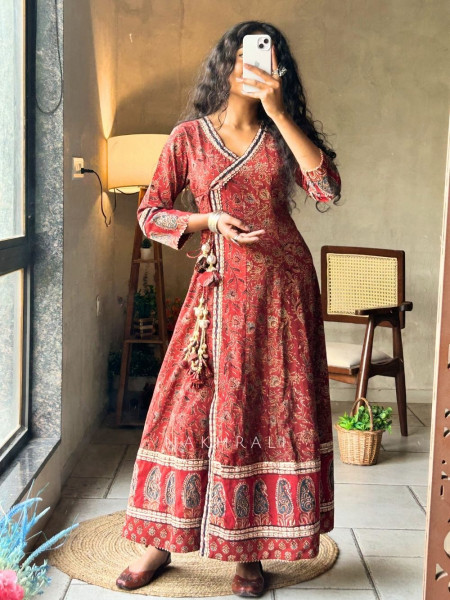 Prakriti Red Printed Cotton Anarkali Kurta
